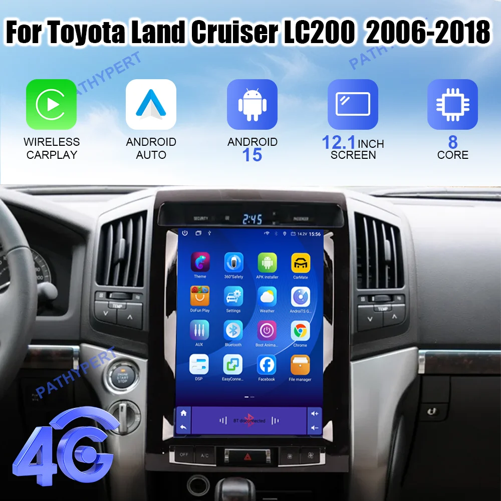 Android 15 Car Radio For Toyota Land Cruise LC200 2006-2018 Tesla Screen Multimedia Player Carplay GPS Head Unit Bluetooth WIFI