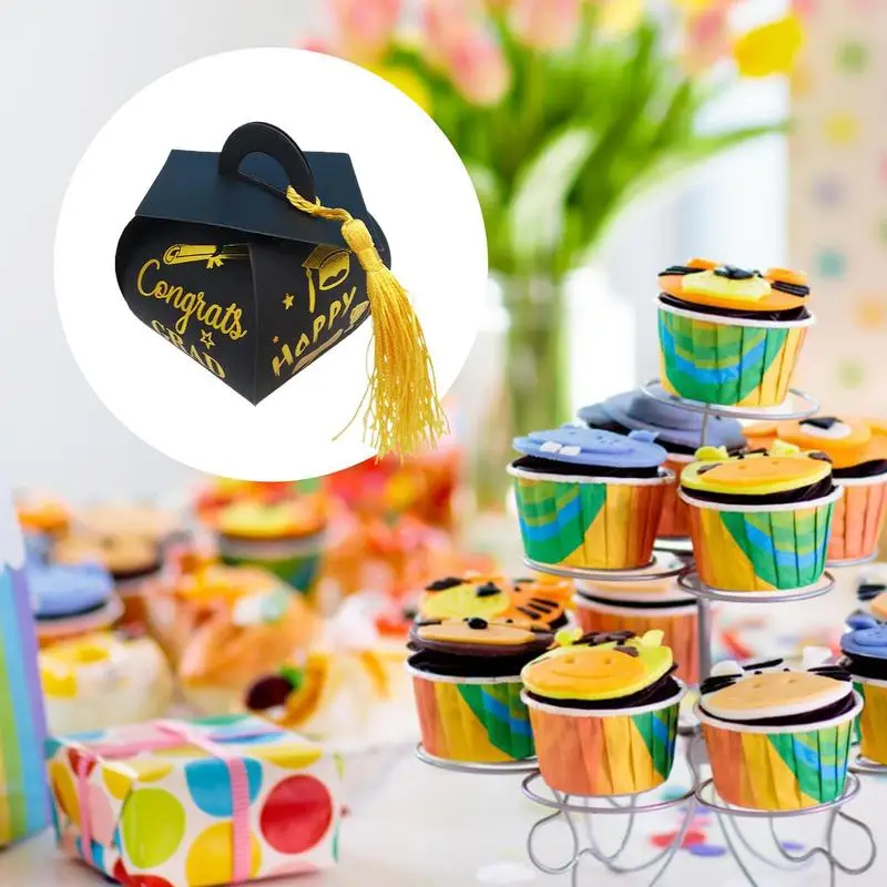 Graduation Favor Boxes 50X Graduation Favors For Guests Doctoral Hat Design Souvenir Decoration For Guest Class Centerpiece