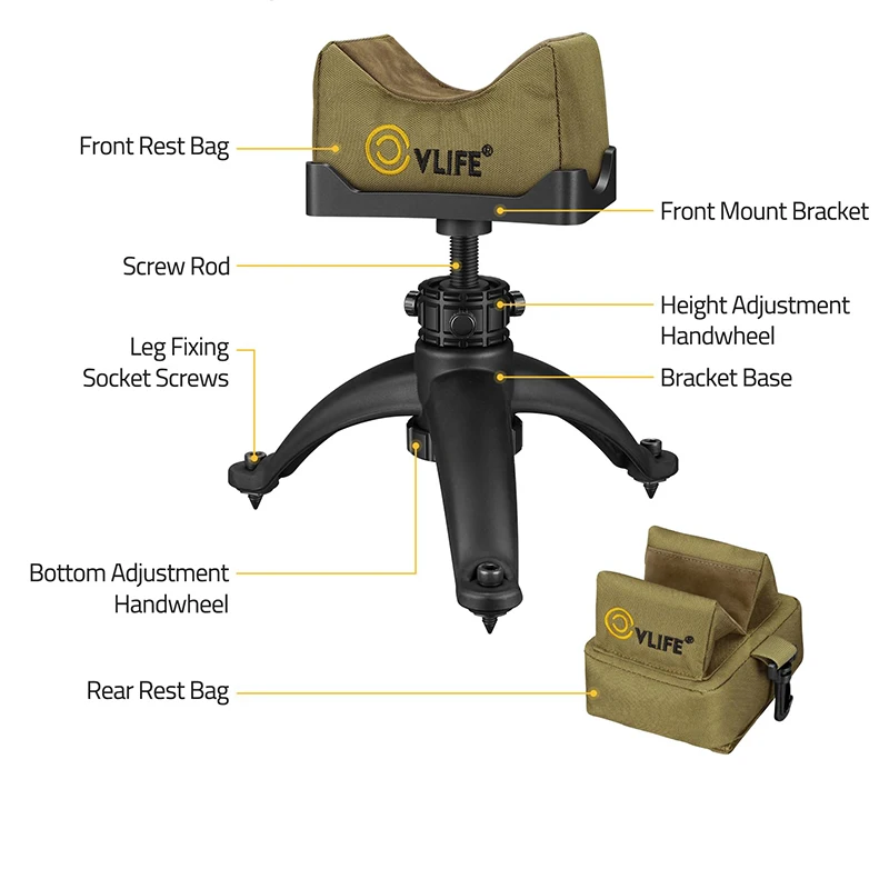 

CVLIFE 7-11 Inches Tripod Stick Rest with Front and Rear Rest Bag for Outdoor Hunting and Shooting