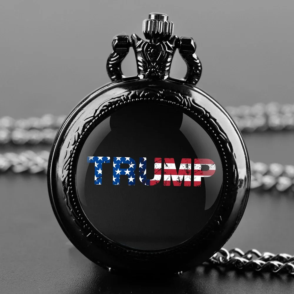 Trump 2024 Election Memorial Pocket Watch - Quartz Movement, Round Dial, Unique Bronze Necklace Souvenir Gift