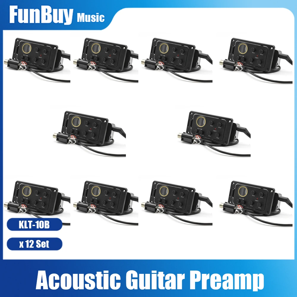 

12Set KLT-10B 4 Band EQ Equalizer Preamp Pickup with Round Screen Tuner for Travel Guitar 36 and 38 Guitar Black
