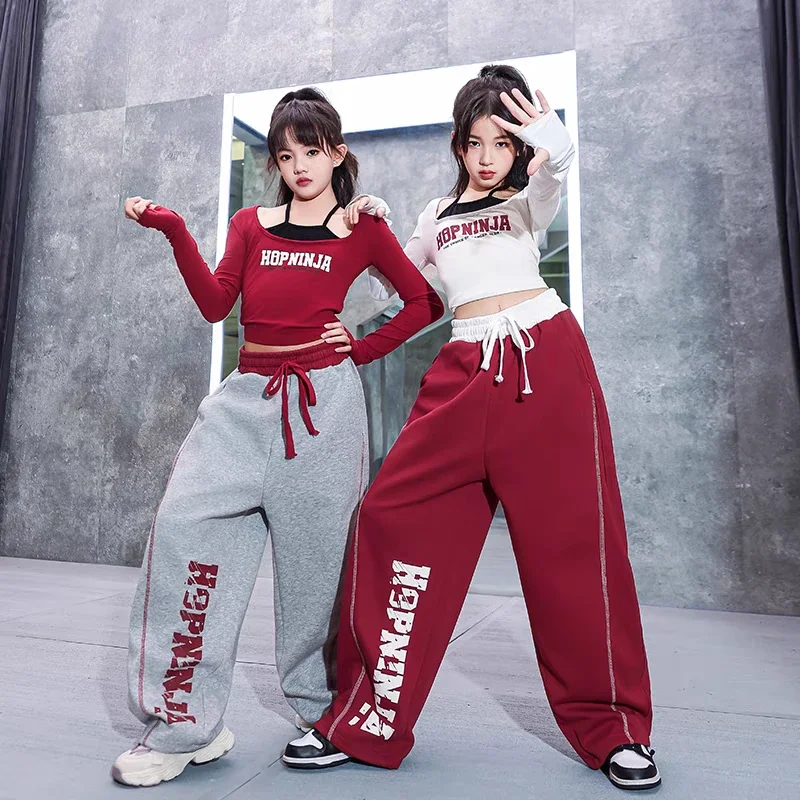 

Girls Hip Hop Dance Costumes Kids Long Sleeve Crop Tops Loose Pants Suit Children Modern Jazz Dance Performance Clothes Sets