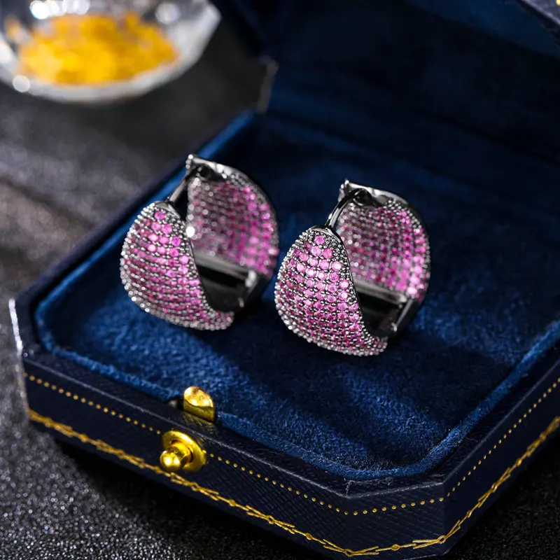 

European and American Retro High-End Luxurious Copper Inlaid Earrings Full Zircon Inlay Heavy Craft Water Drop S