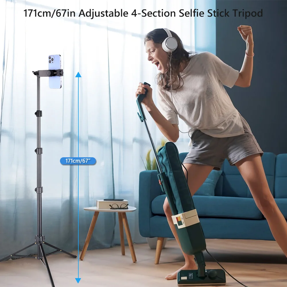 171cm Cell Phone Tripod Stand Selfie Stick,Multi-function Adjustable 4-Section Height Tripod for Video Recording Live Streaming