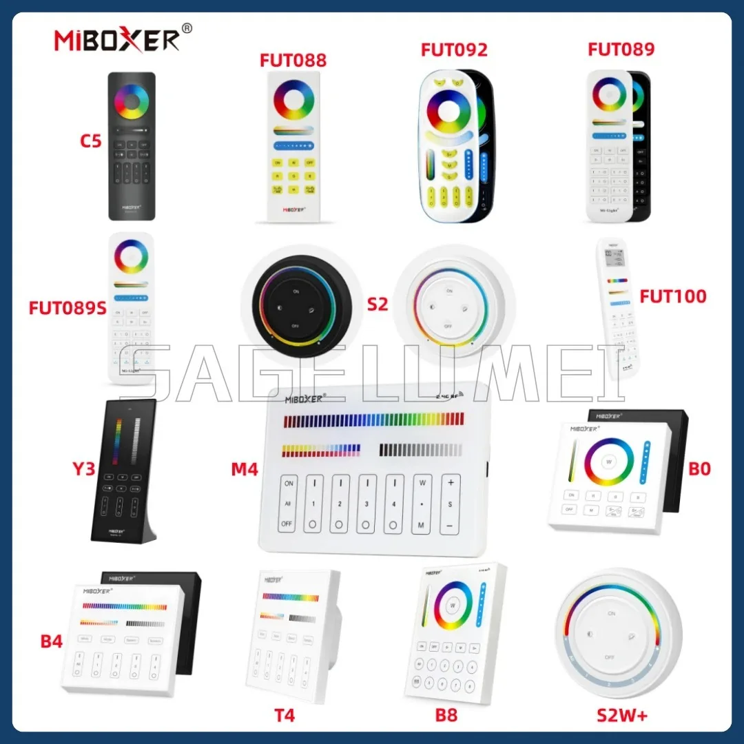 MiBoxer 2.4G Wireless RGBCCT LED Panel Remote FUT100 FUT092 FUT092B FUT088 FUT089 FUT089B FUT089S B3 T3 B4 T4 B0 B8 S2W+ C5 Y3