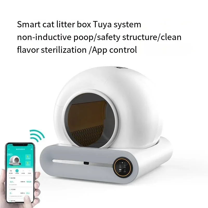 Caixa de lixo de gato inteligente automática Caixa de lixo de gato fechada Aplicação auto-limpante Fragrância iônica Bandeja de lixo de vaso sanitário, 65L