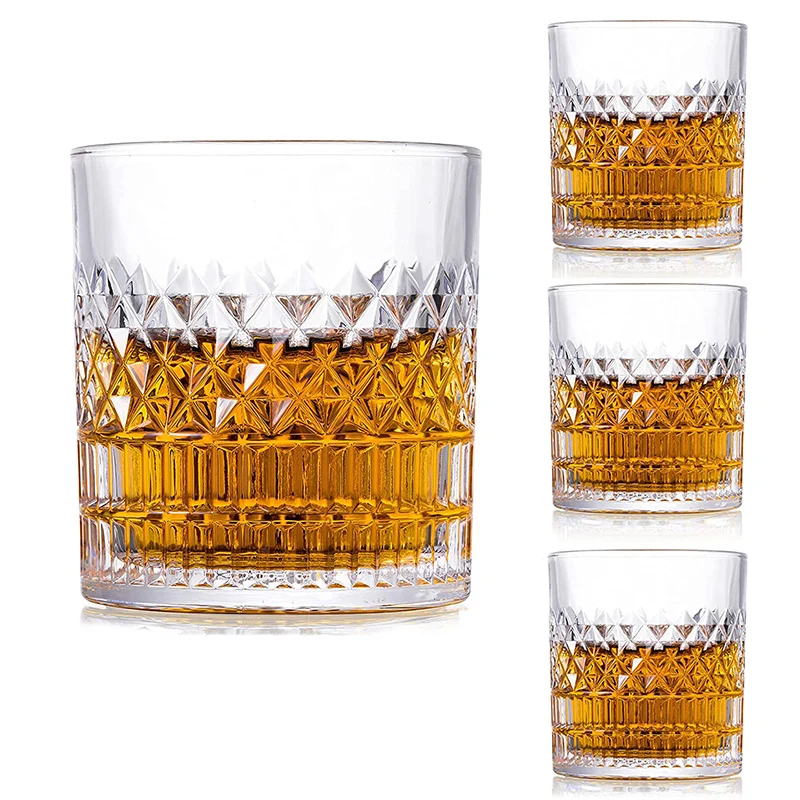 Whiskey Glasses Set of 4,Rocks Glasses With 4 Ice Cubes & Tong,Lead-free Crystal Bar Glasses,Gifts for Men,Tumblers