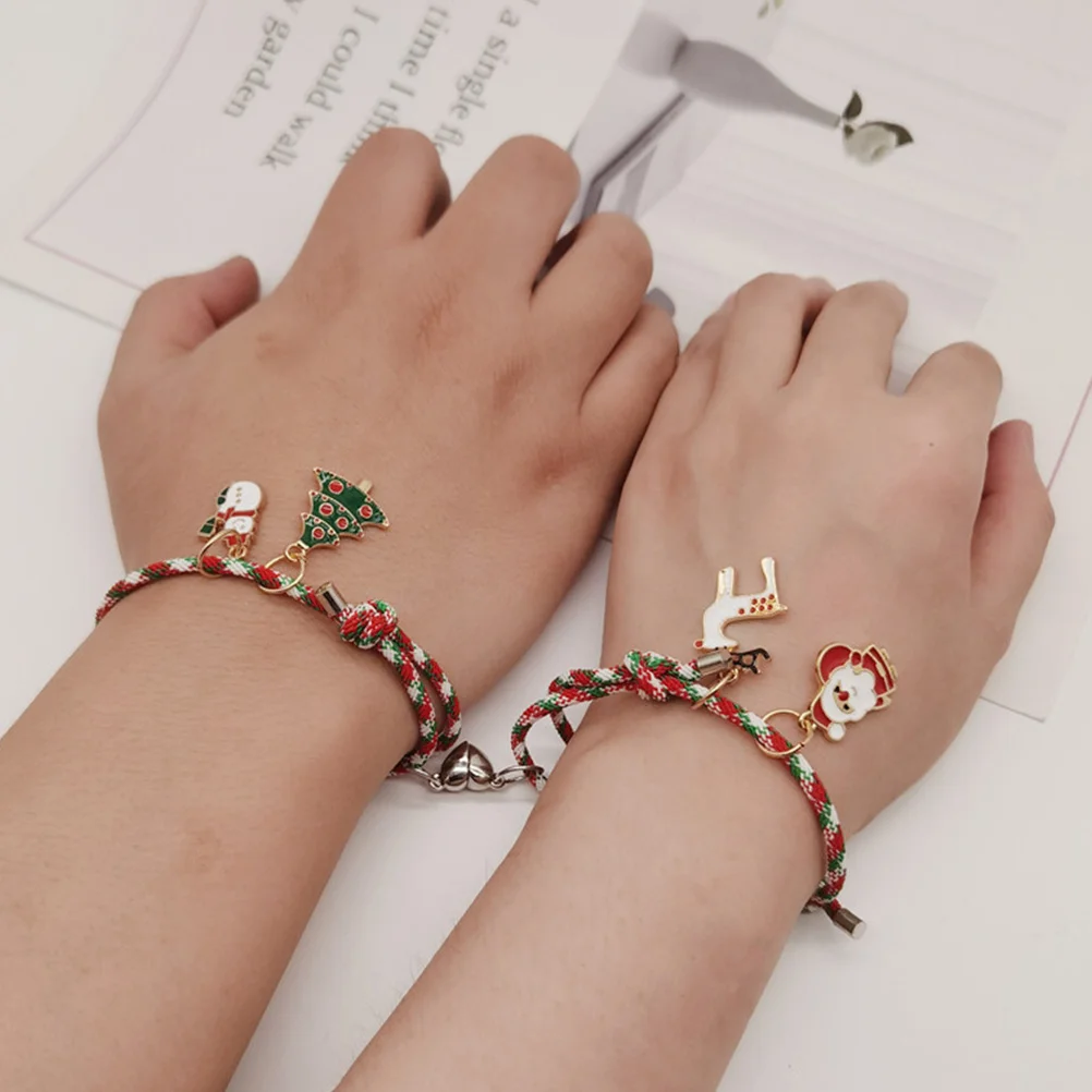 

1Pair Woven Matching Bracelets Christmas Elements Classic Style Unique Gift for Lovers Friends Family Friendship Bracelet String