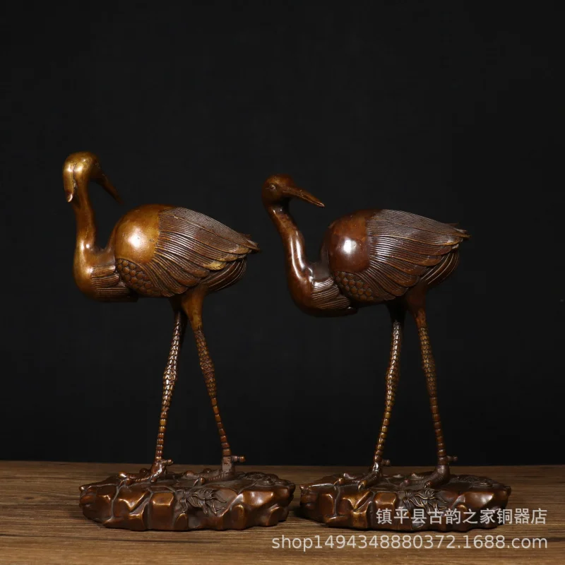 Pure Copper Antique Brass Crane Decoration Office Living Room Shop Study Desktop Ornament Craft Gift