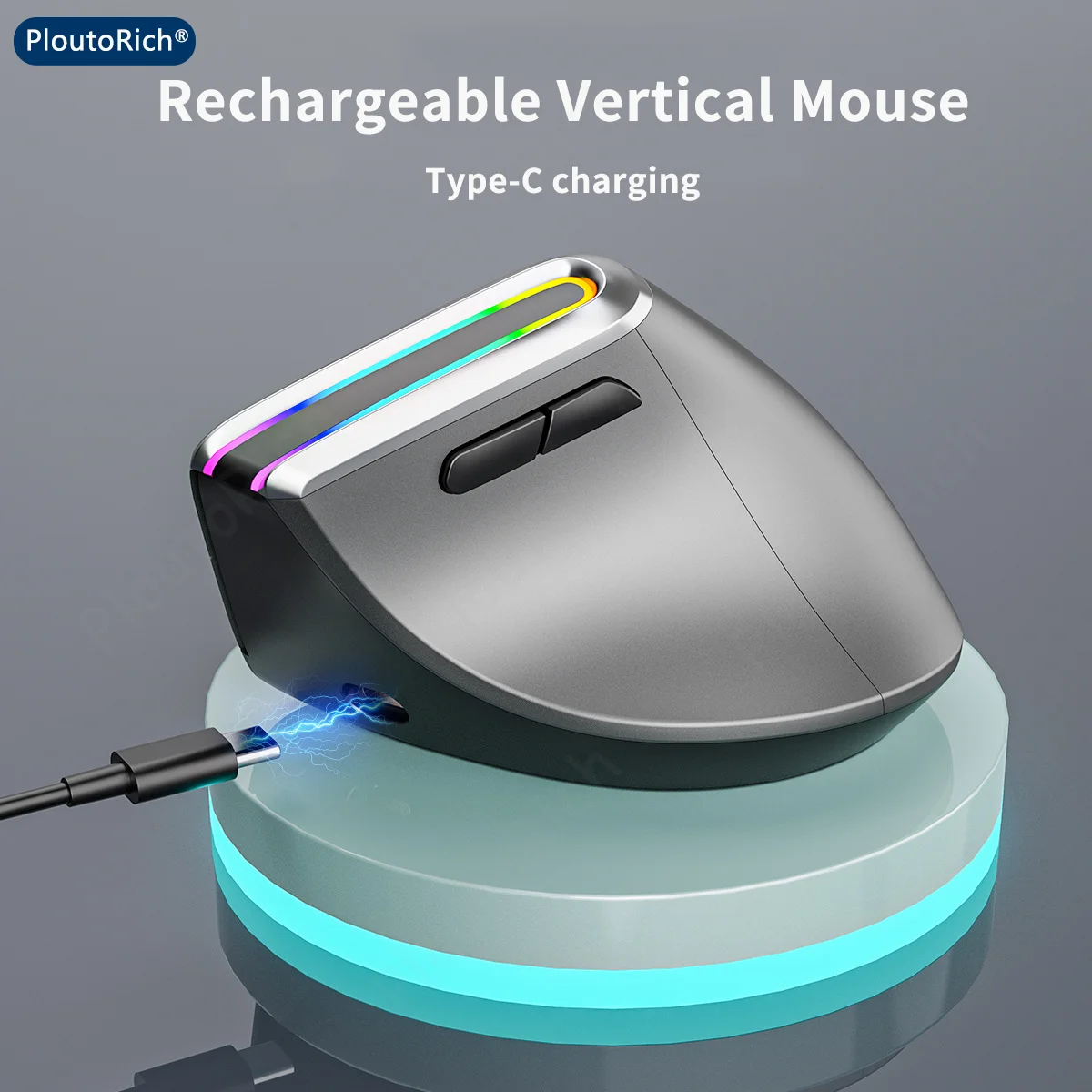 

Wireless Vertical Mouse Rechargeable DPI Adjustable Button RGB Light Effect Dual Mode 2.4G Bluetooth Mute Button Office Use Mice