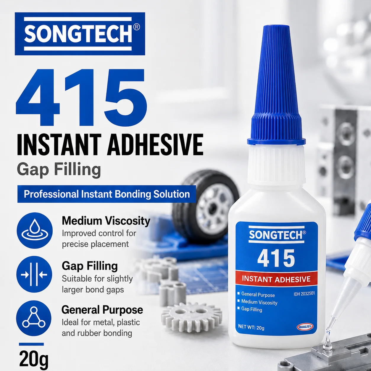 SongTech Loctite 415 High Viscosity Instant Adhesive Super Glue Gap Filling CA Glue for Plastic Rubber Metal DIY Repair