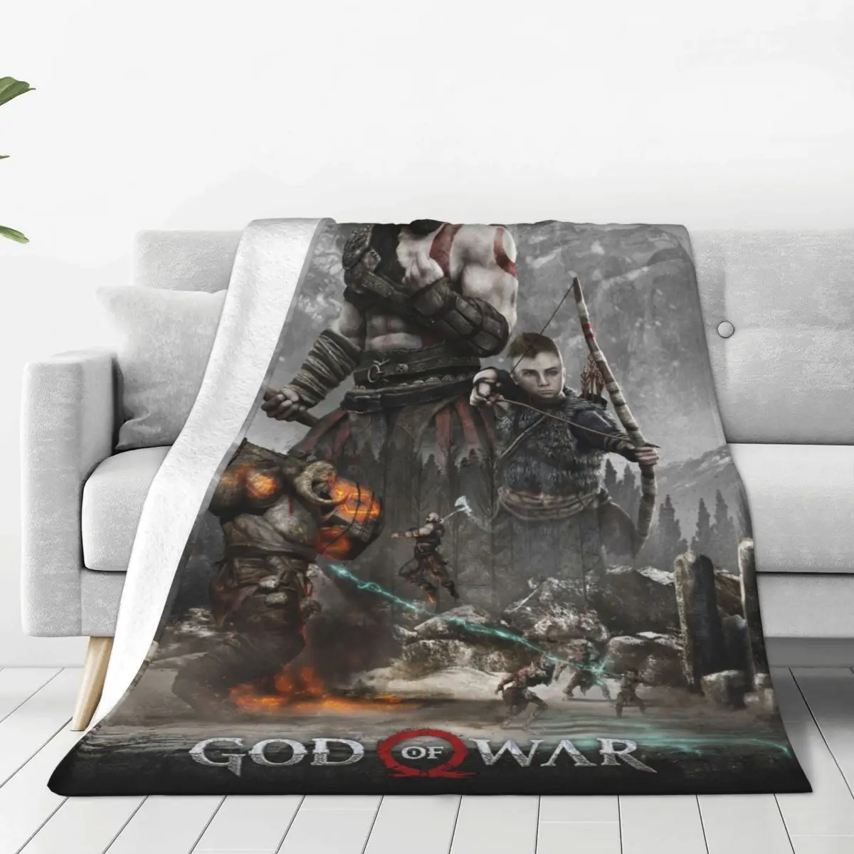 God Of War Kratos Classic Game Blanket Wool Throw Blanket Airplane Travel Portable Soft Warm Bedsprea