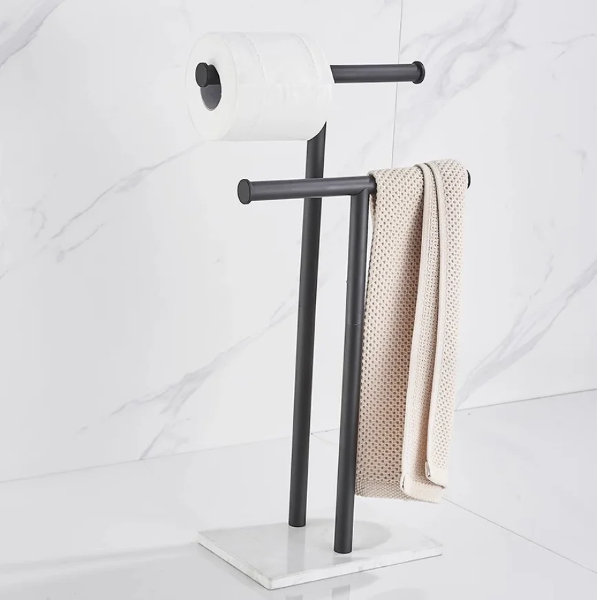 Marble floor towel rack 304 vertical towel rack T-table top perforation-free removable storage rack Roll paper rack