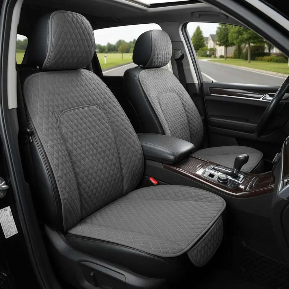 

Universal PU Leather Car Seat Covers Protectors with Front and Rear Pads, Gray - Fits Most Vehicles