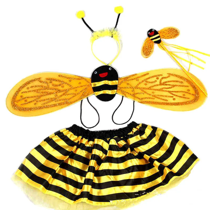 

4 Piece Sets Bee Ladybug Costumes Wings+Tutu Skirts Yellow Red for Kids Girls Cute Party Fancy Dress Cosplay Halloween Christmas