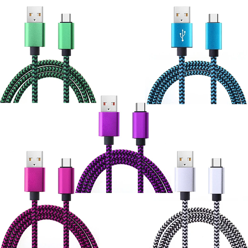 USB Type C Cable Date Sync Fast Charging Nylon Braided Wire Charger Cable For Samsung Huawei Android Typec Mobile Phone 1m 2m 3m