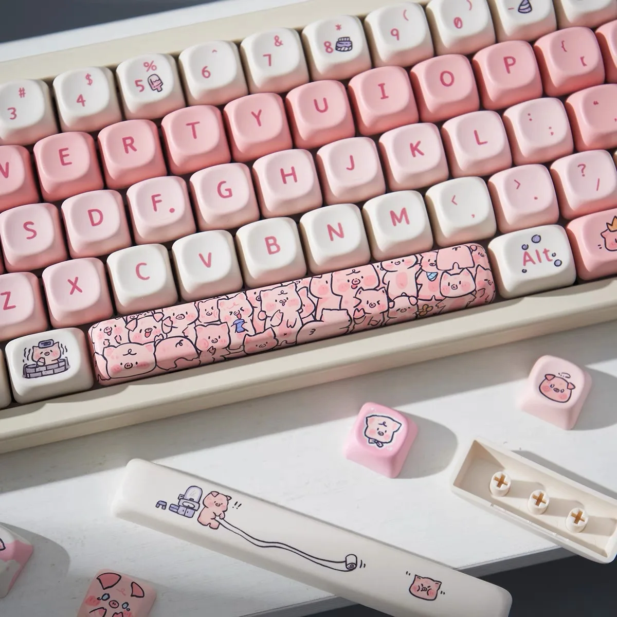 

139 Keys MOA Keycap Cute pink pig Keycap Gift PBT Keycap Diy Creative For 61/64/84/87/104/108 Mechanical Keyboard Keycaps