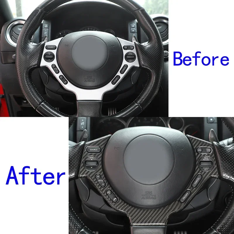 

For 2008-2016 Nissan GTR R35 real carbon fiber steering wheel button frame decorative strip cover sticker interior accessories
