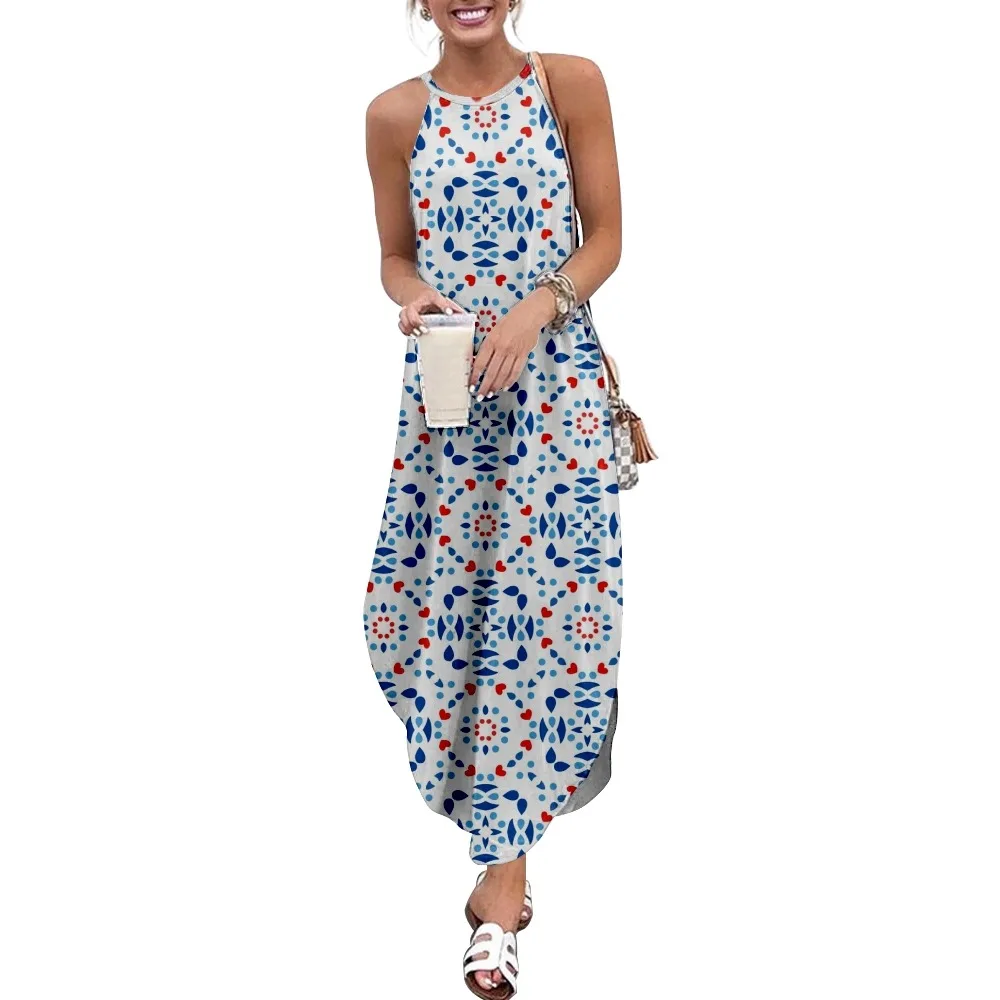 Women Maxi Dresses Vintage Pattern Printed Printed Sleeveless Women Causal Summer Beach Dress Sling Long Dresses Streetwear