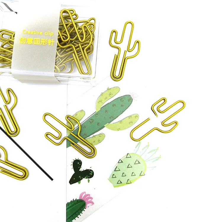 Gold Cactus Paper Clip Office Supplies Special-shaped Paper Clips Creative Cute Paperclip Dark Gold