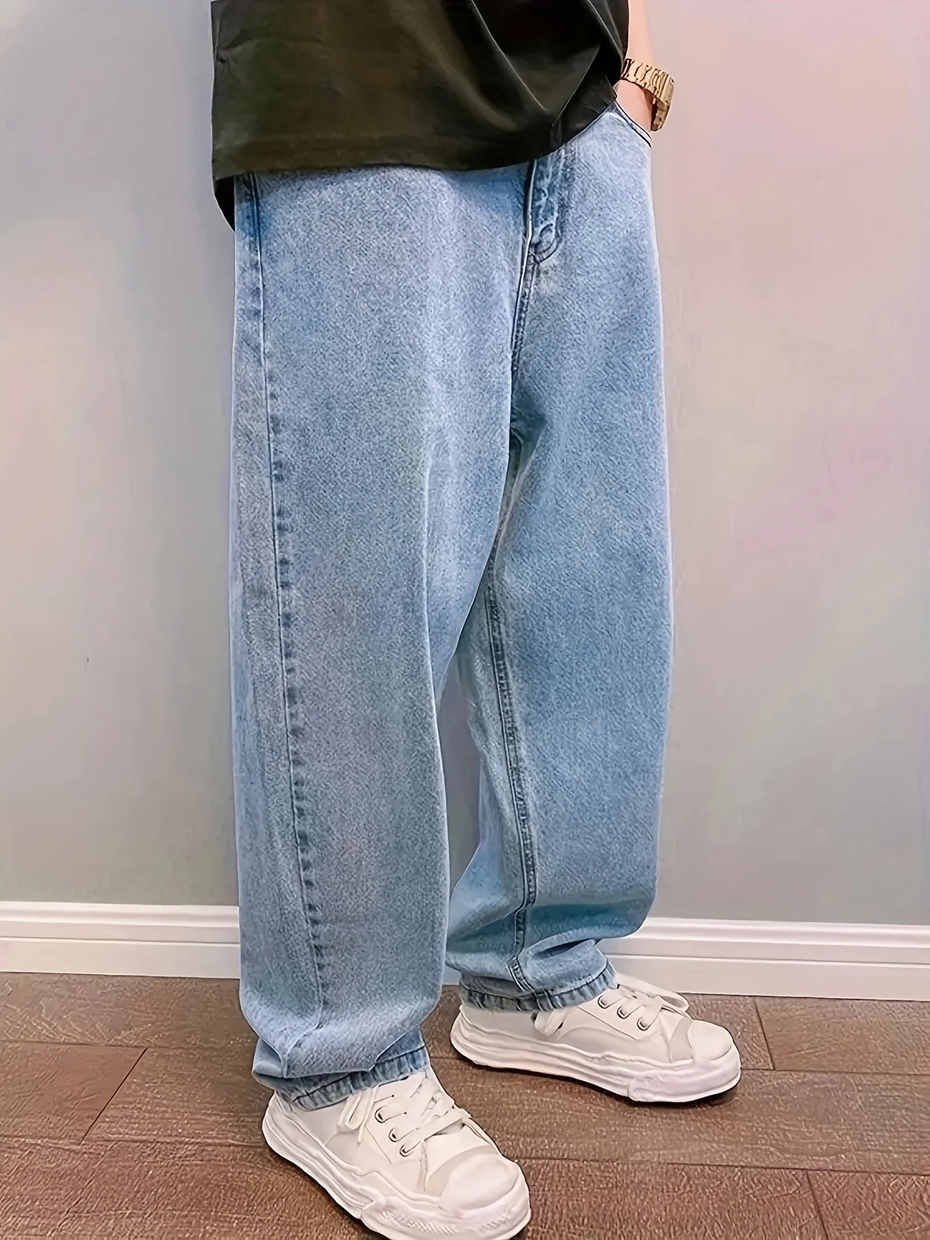 

Mens Baggy Jeans Distressed Wide Leg Denim Pants Casual Loose Fit Trousers Streetwear