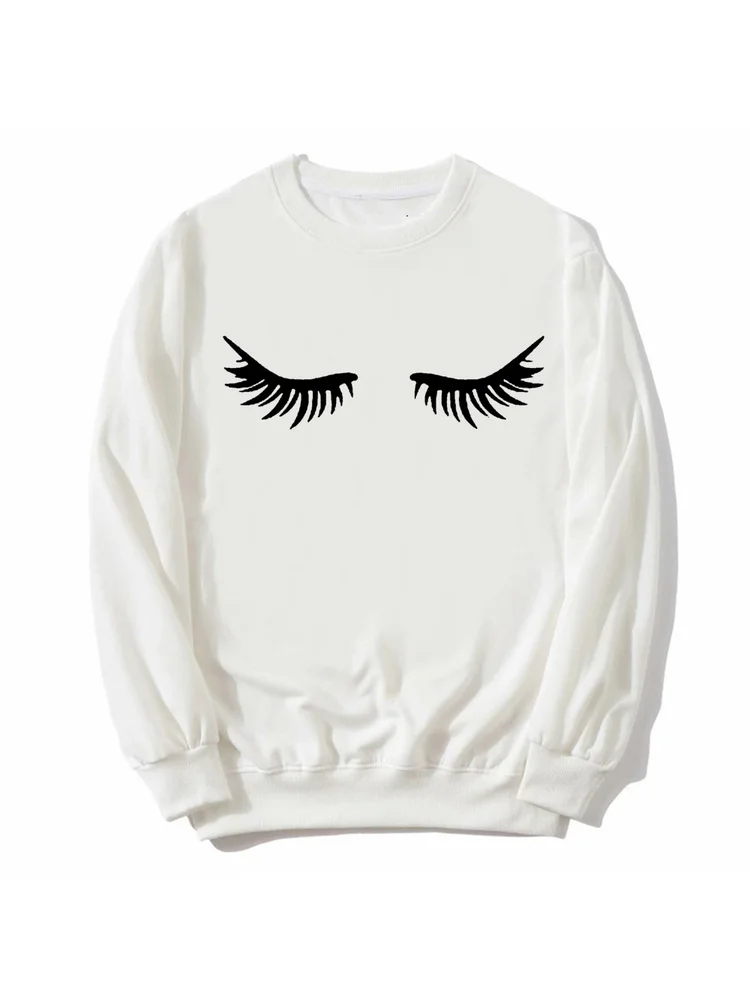 Fashion Eyelashes Women\'s White Sweatshirt Makeup Lashes Mascara Funny Tumblr Female Comfortable Graphic Aesthetic Top Sudaderas