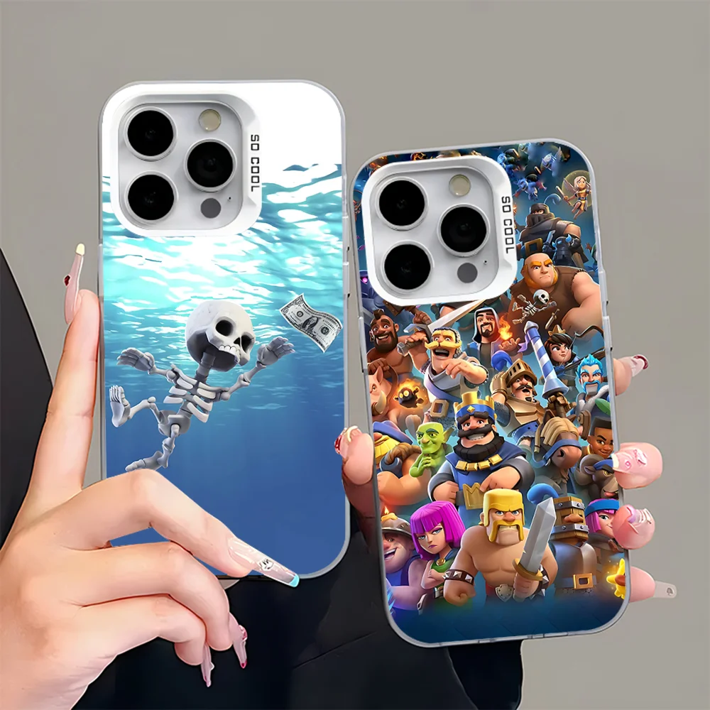 

C-Clashs Game C-Clans Phone Case For iPhone 16,15,14,13,12,11,Pro,Max,Plus,Mini,XS,SE Anti Fall Gray White Matte Hard Bumper