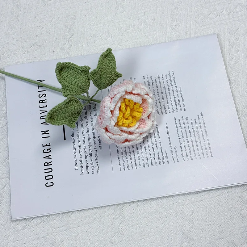 Gehäkelte Pfingstrose Kreative Handgemachte Blumensträuße Gestrickte Pfingstrose Künstliche Blume Raumdekoration Geschenk – Detail 6