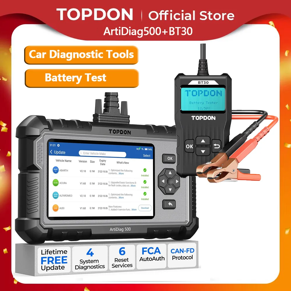 

TOPDON ArtiDiag500 автомобильные диагностические инструменты OBD2 сканер двигатель/ABS/SRS/передача автомобильный инструмент OBD2 считыватель кодов с BT30