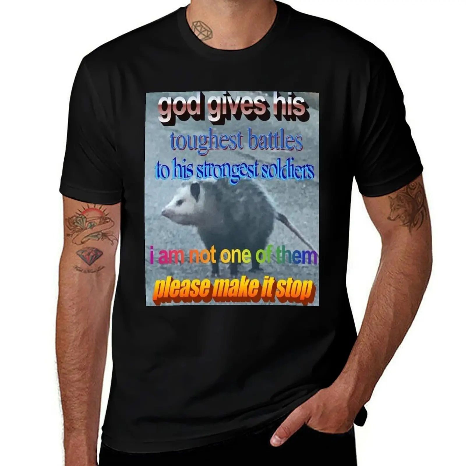 GOD GIVES TOUGHEST BATTLES TO HIS STRONGEST SOLDIERS - funny raccoon quote T-Shirt UV Sun Protection Tee Shirt T-Shirt