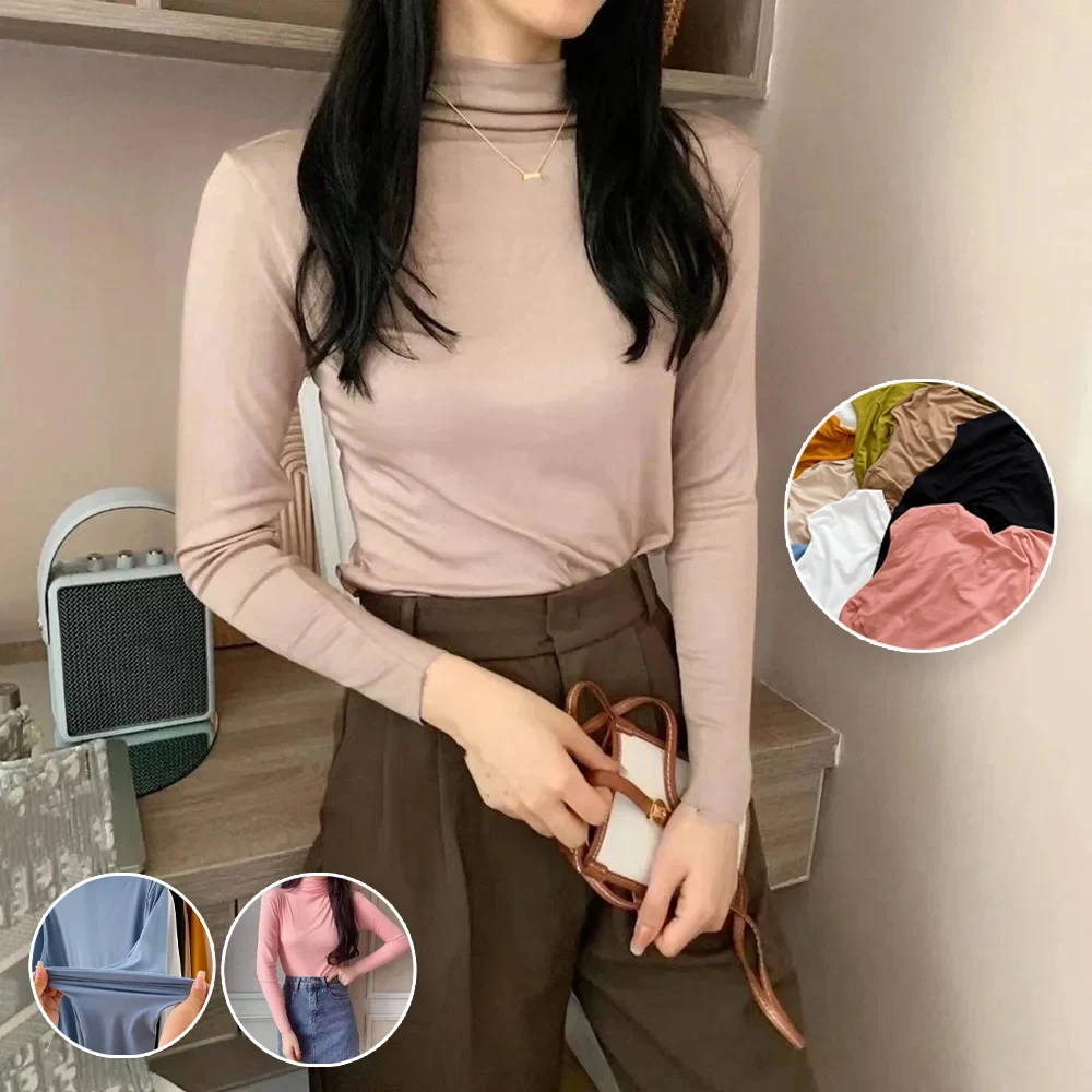 Camisa térmica de cuello alto con máscara incorporada Top de cuello alto para mujer para otoño invierno Protección contra el calor de moda