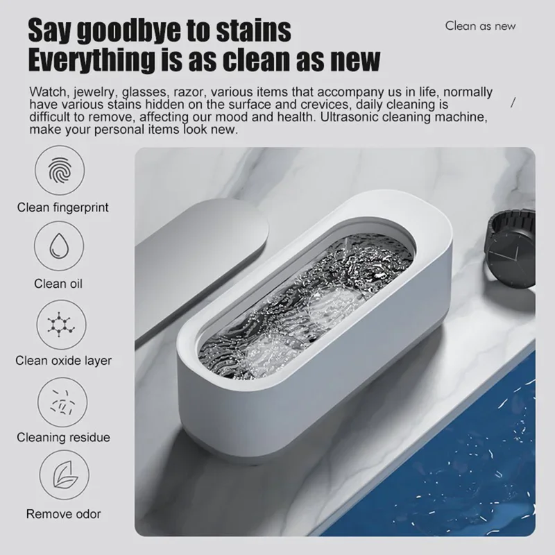 Ultrasonic Cleaner Portable Professional High Frequency Vibration Jewelry Eyeglasses Watches Cleaner 360Degree Cleaning Machine