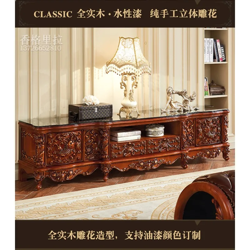 European all-solid wood TV cabinet dark imitation retro American floor cabinet, TV cabinet coffee table combination, log color f