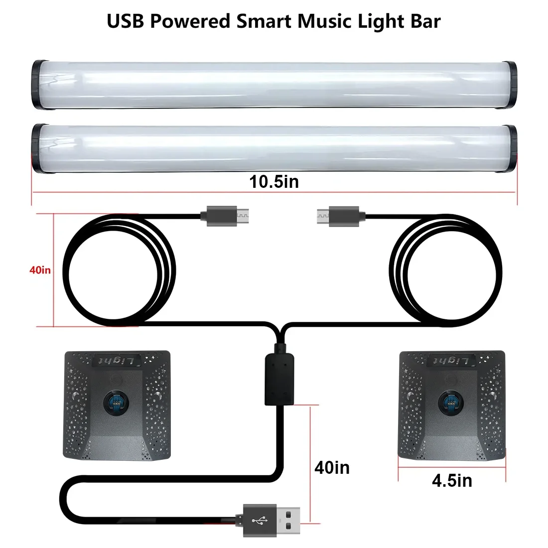 LED Música Rhythm Sensing Lamp, Controle APP, Conector USB, Voz Dinâmica Ativada Atmosfera, Gaming Night Light, 2 em 1, 40cm