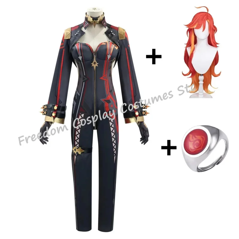 

Mavuika cosplay costume wig game Genshin Impact uniform earrings sunglasses Pyro Archon Natlan God of War 2, F, 5.N