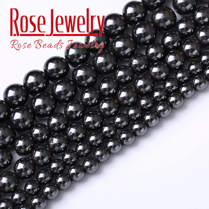 7A Natural Black Hematite Beads Smooth Stone  Energy Healing Power Beads For Jewelry Making DIY Bracelets 4 6 8 10 12mm 15