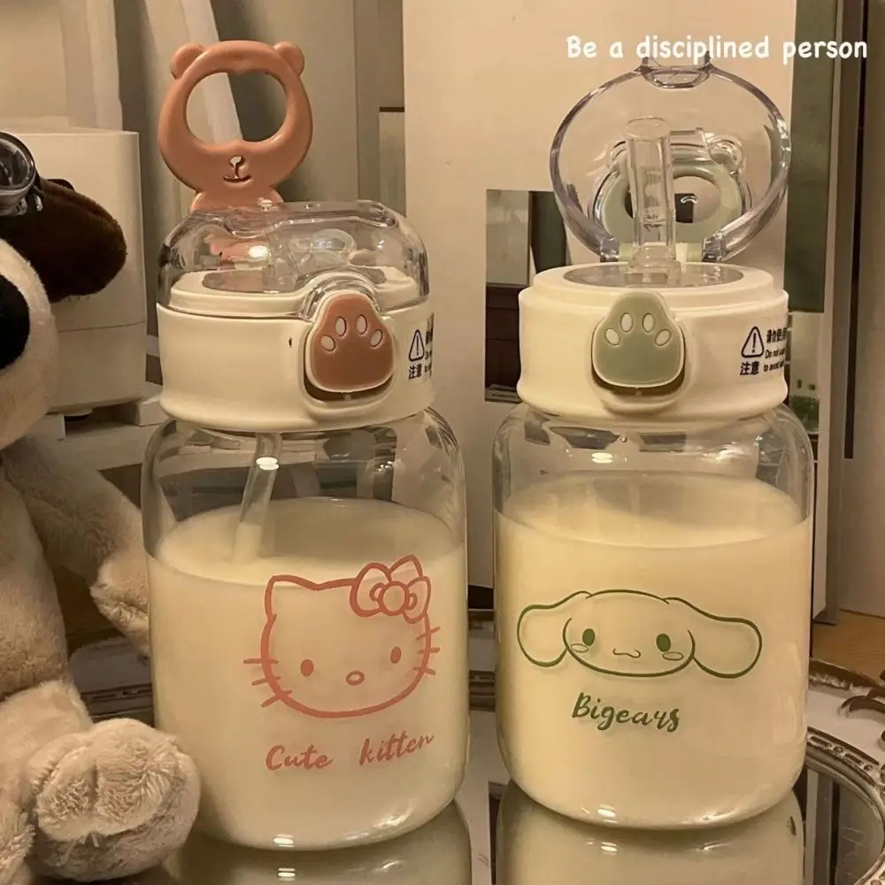 Sanrio-taza de paja transparente de Hello Kitty para niños, Pochacco, Anime, dibujos animados, Kuromi Cinnamoroll, botella de agua Kawaii, regalos, 500ML