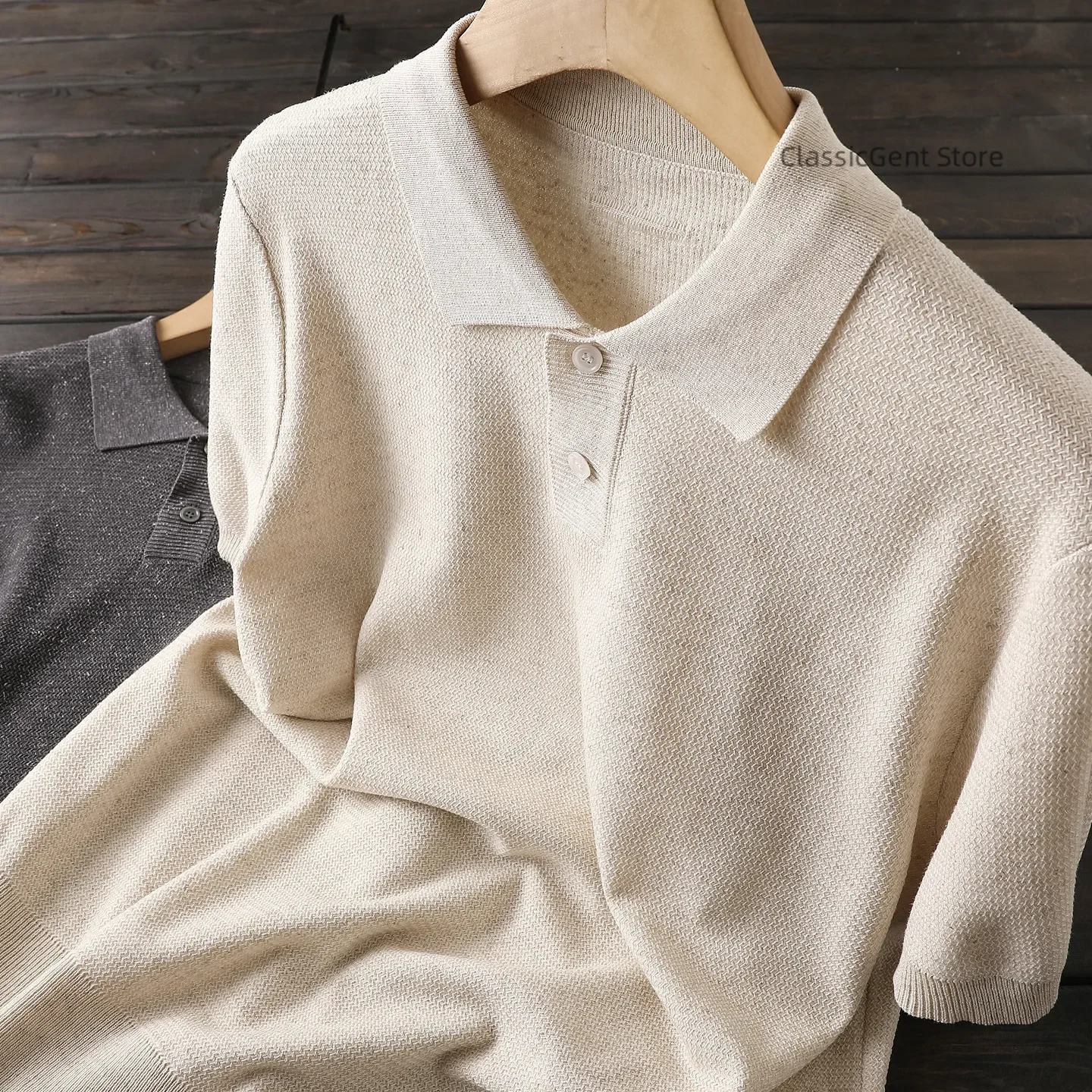 

French, comfortable and smooth Lyocell linen men's summer knitted short-sleeved POLO shirt