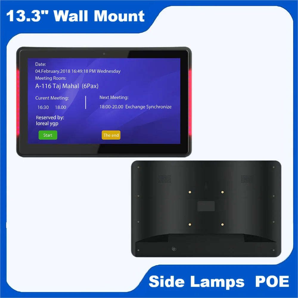 

Wall Mount 13.3 Inch LCD Touch Screen Tablet With LED Light Bar Booking System Android Meeting Room POE NFC RFID Digital Signage