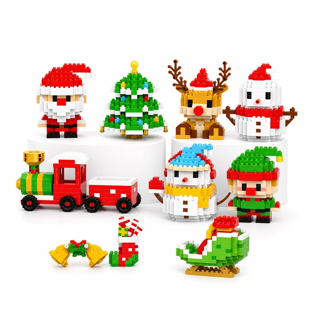 Santa Claus Reindeer Micro Particle Building Blocks Puzzle Set Christmas Theme Tabletop Display Home Interior Decoration Holiday