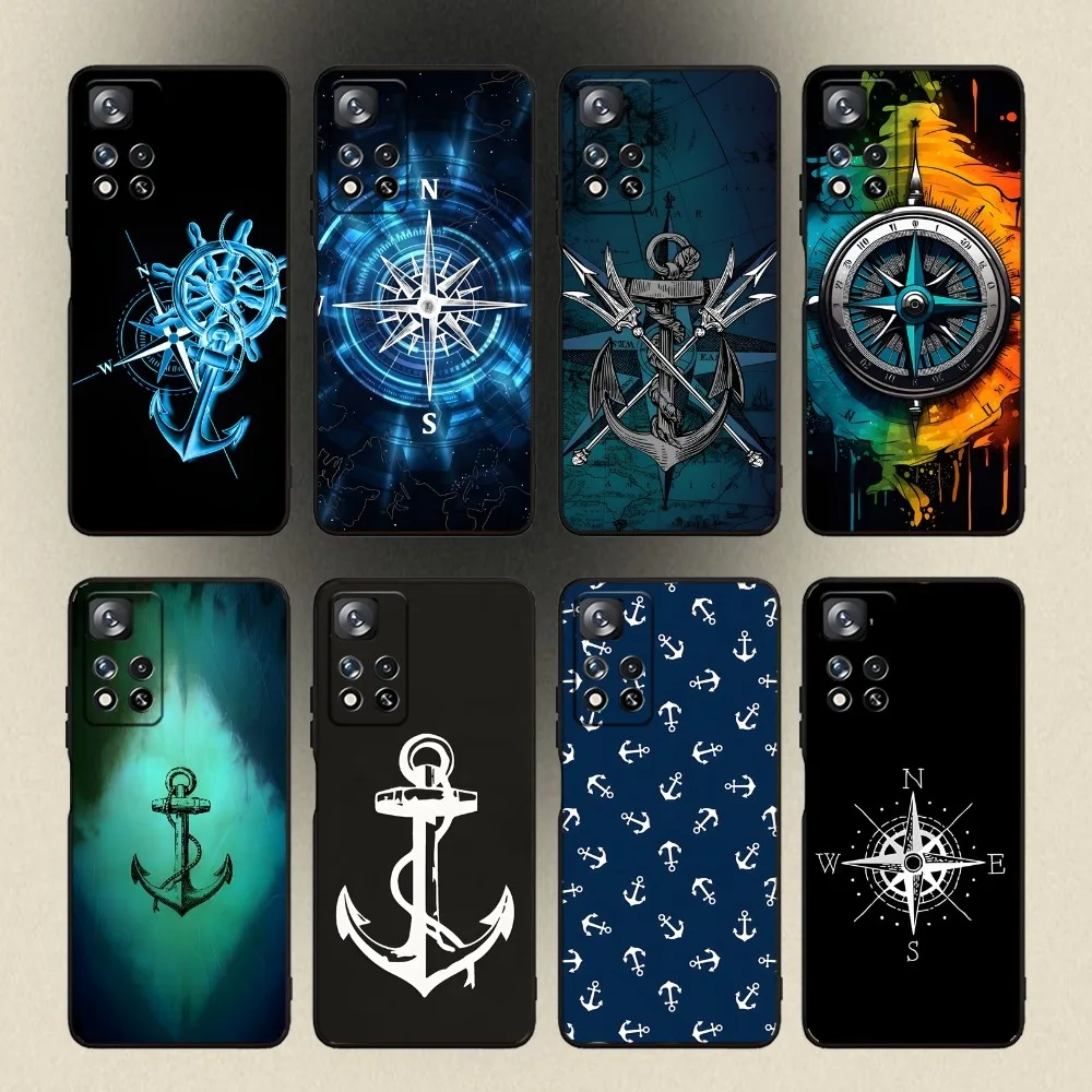 Anchor Compass Nautical Sailor Phone Case For Samsung Galaxy A20,A21s,A22,A31,A32,A52,A53,A72,73,A80,A91 Soft Black Cover