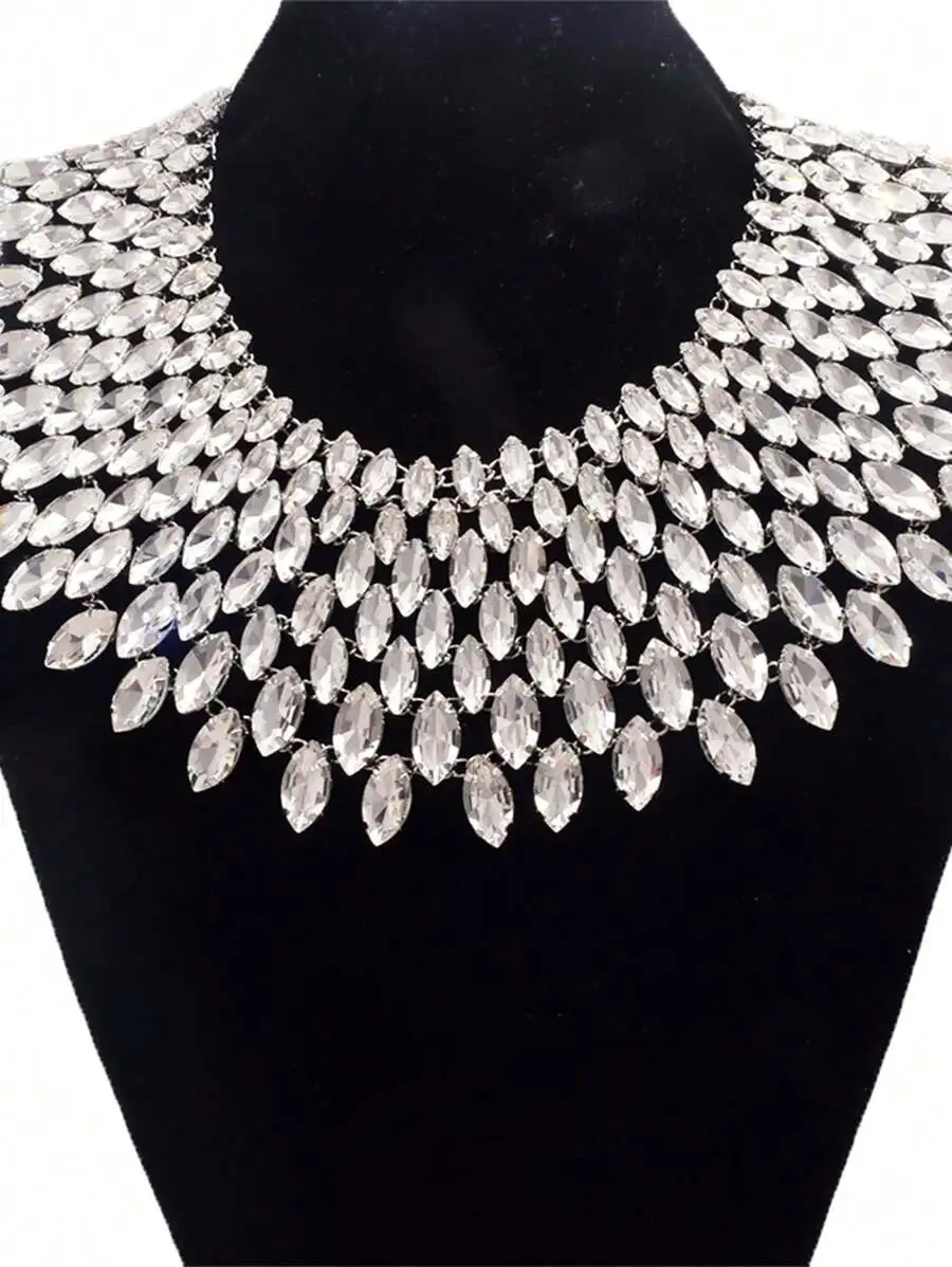 

Crystal Glass Rhinestone Statement Collar Necklace For Women Party Wedding Jewelry