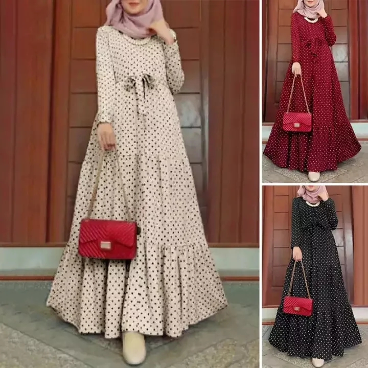 Modest Eid Muslim Abaya for Women Print Dresses Jalabiya Ramadan Morocco Dubai Sashes Long Robe Islam Vestidos Kaftan Abayas