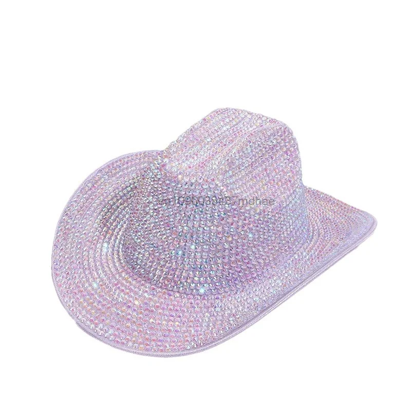 Rhinestone Hat Bling Sparkly Diamond Rolle Brimme Cone-shaped Jazz Hat Unisex Bachelorette Party Concert Costume Accessory Props