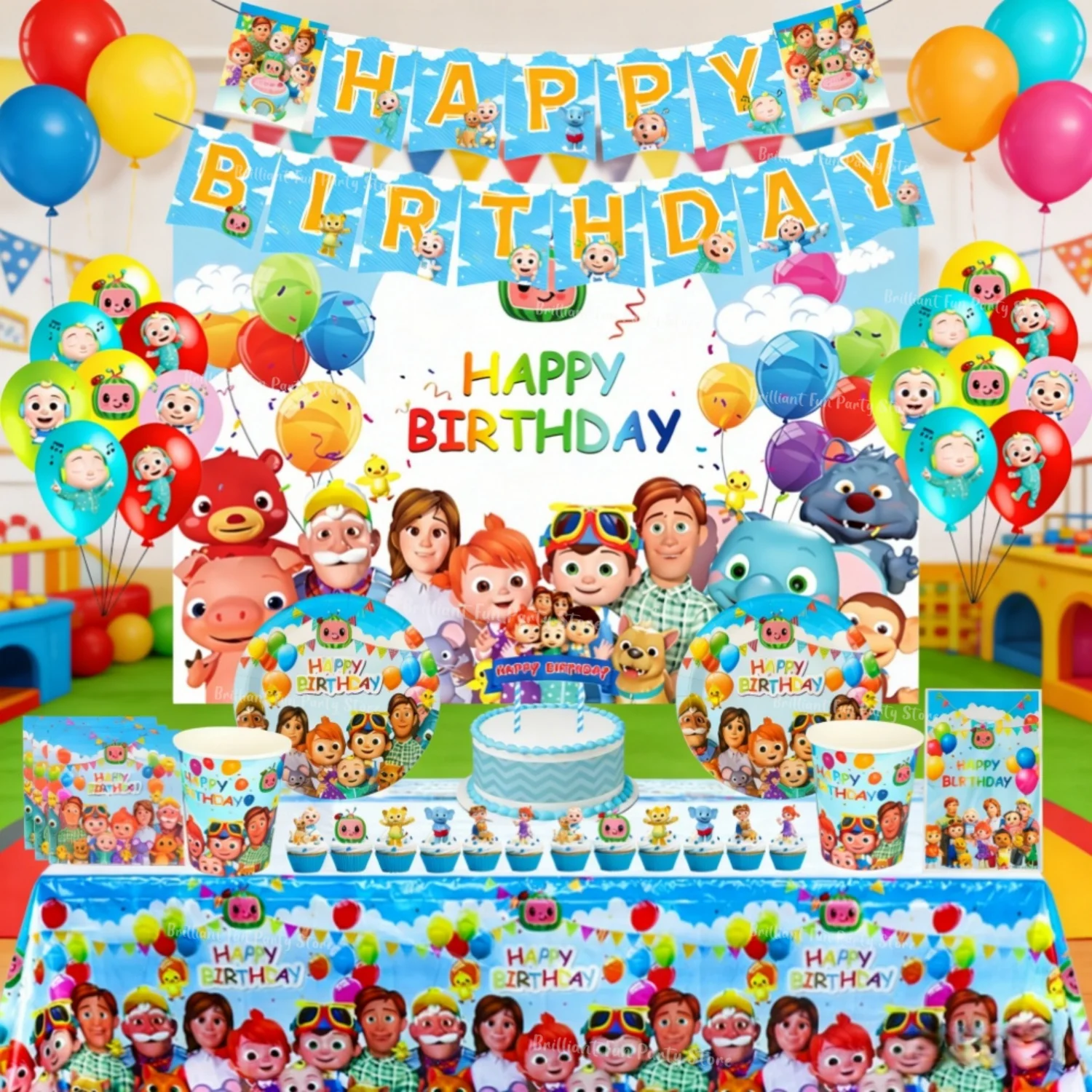 Cocomelon Geburtstags-Dekorationsset für Kinder - Cartoon-Ballon Teller Tischdecke Banner Baby-Shower-Party-Zubehör für Jungen & Mädchen – Detail 6