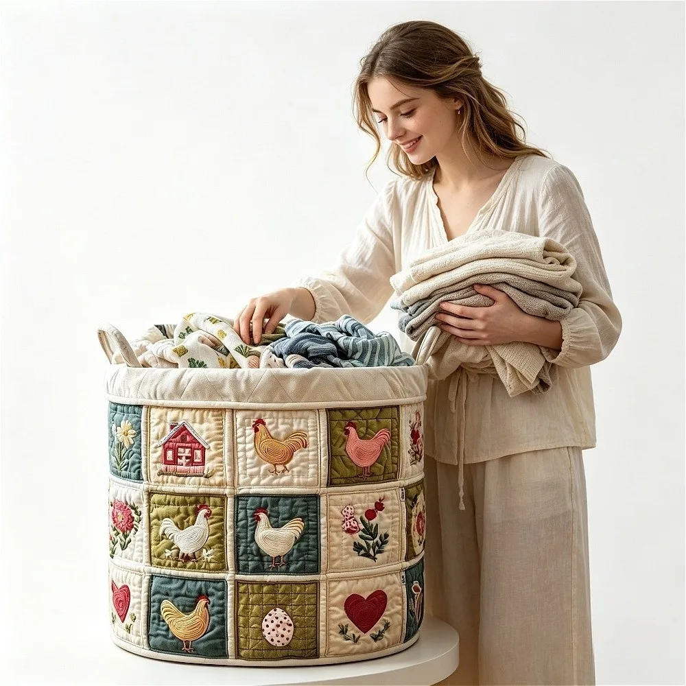 Multi Color Pattern Quilted Laundry Basket Large Capacity Folding Clothes Storage Bucket Space Saving with Handle