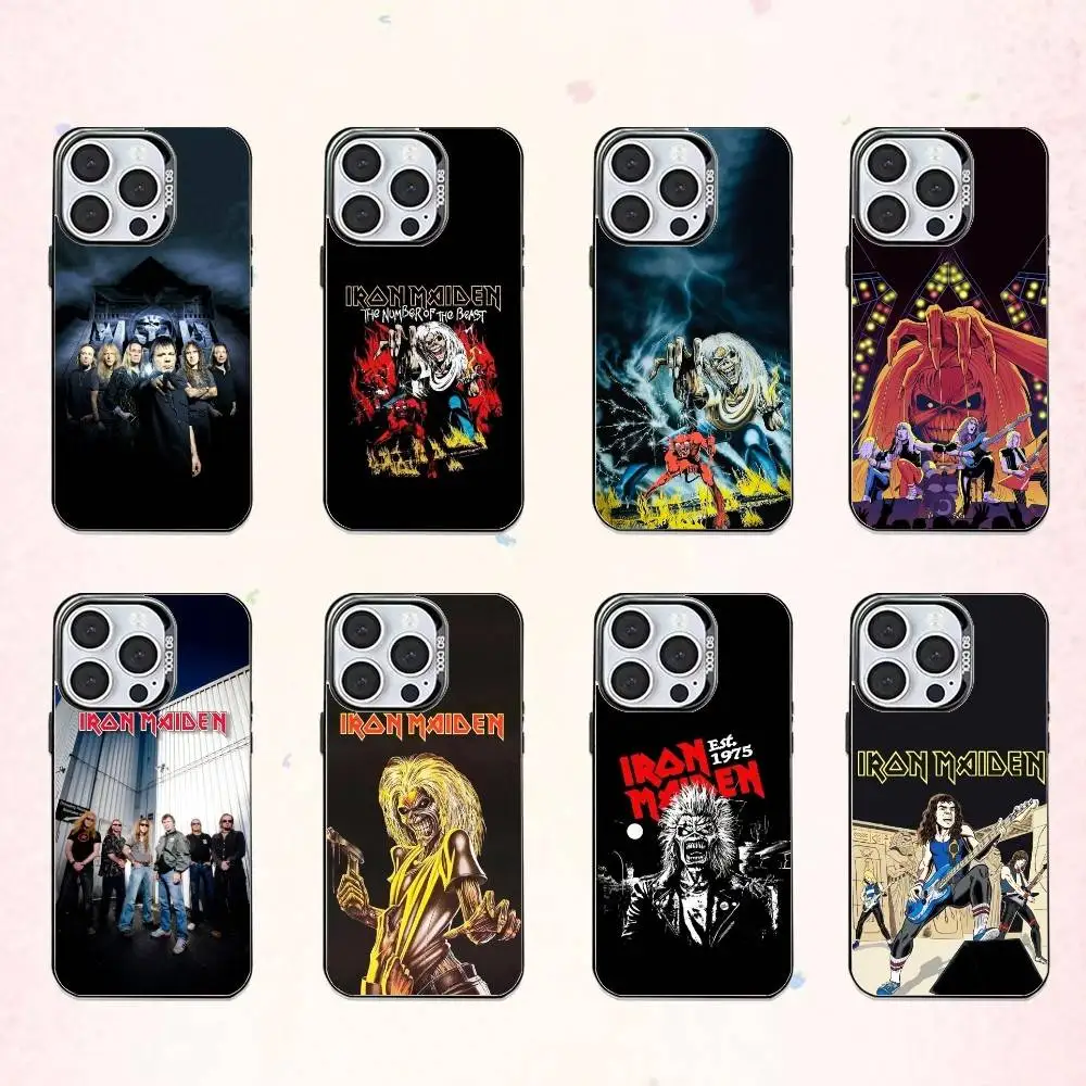 

Rock Band I-Iron Maiden Phone Case For iPhone17,16,15,14,13,12,11 Plus,Pro Max Colored Silver Plated Inside Cover