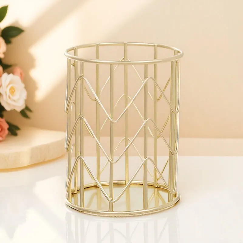 Gold Plated Pen Holder Iron Material Makeup Brush Holder Simple Desktop Organizer Exquisite Color Stylish