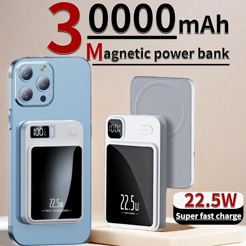 Magnetic Wireless Power Bank, Phone Fast Charger for iPhone 15, 14, 13, 12 External Auxiliary Backup Battery Pack 30000mAh 22.5W