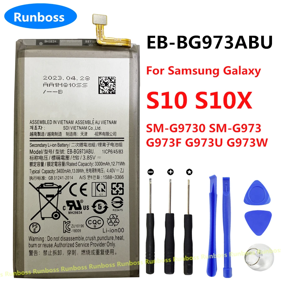 New EB-BG973ABU 3400mAh High Quality Battery For Samsung Galaxy S10 S10X SM-G9730 SM-G973 G973F G973U G973W Mobile Phone +Tools